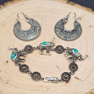 🎁Silver and Turquoise Elephant Bracelet and Earring Set FREE with  $40 Purchase